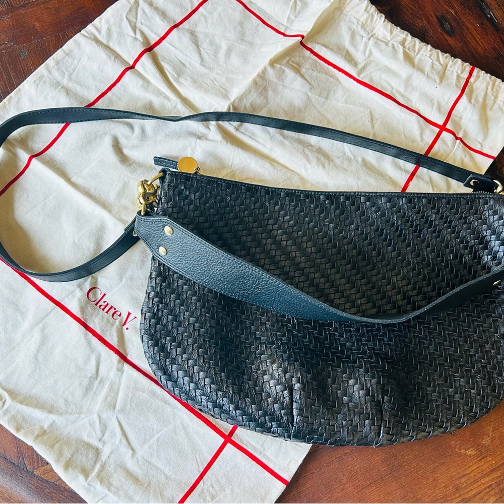 Clare V Moyen Messenger Black Woven Zig-Zag Bag